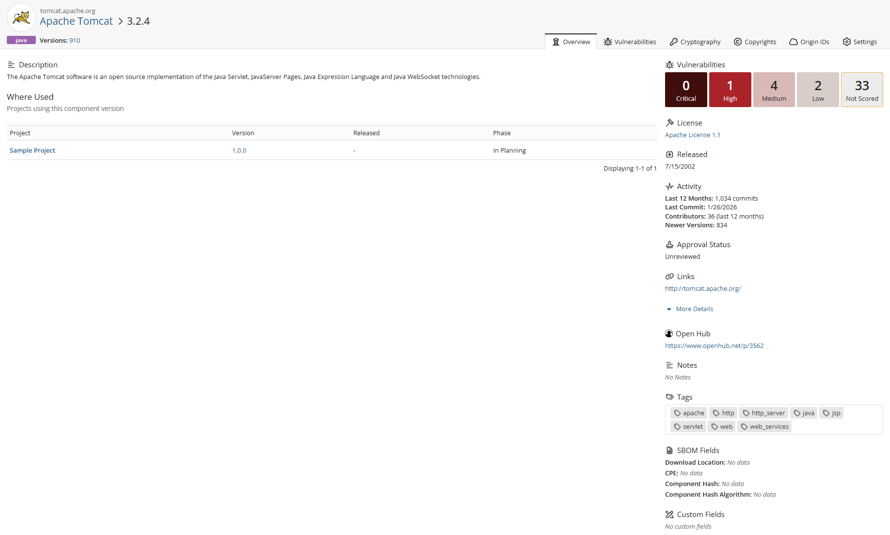 KB Component Name Version page