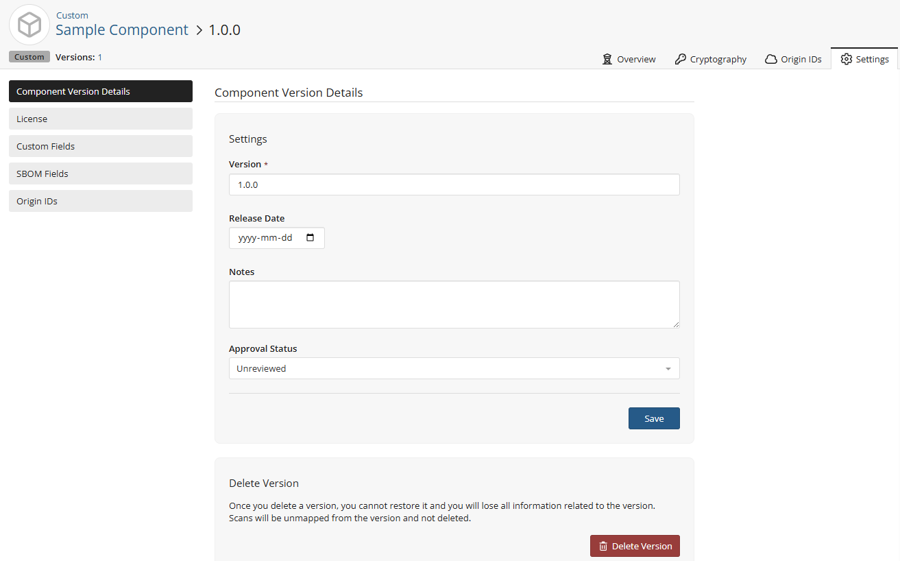 Custom Component - Settings tab