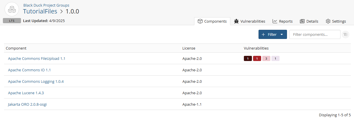 LTS Components tab